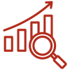 Growth Monitoring and Development Milestones icon with magnifying glass and rising bar chart