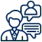 Icon of a doctor with a speech bubble showing a patient profile."